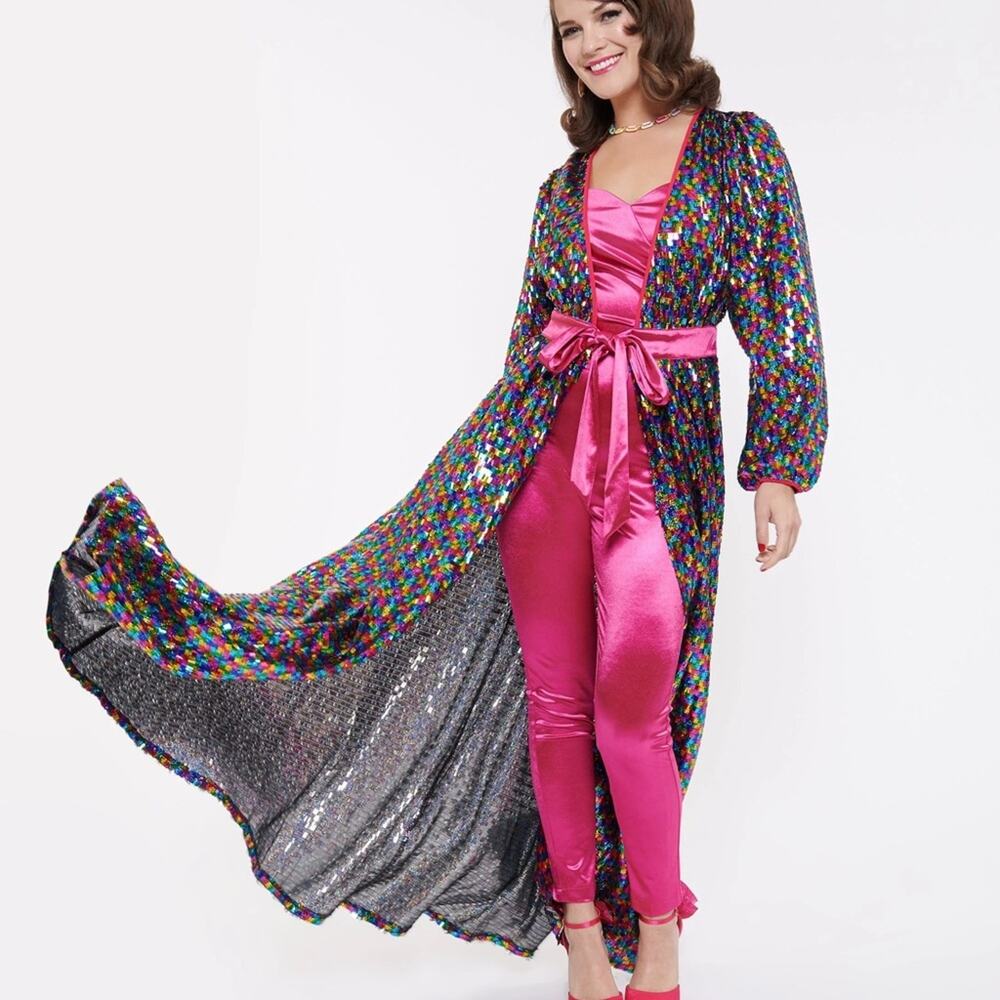 Unique Vintage Rainbow Sequins Hollywood Duster